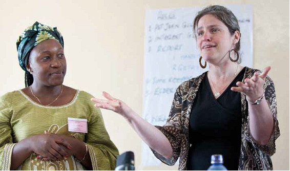 Laura speaking at a Quaker gathering